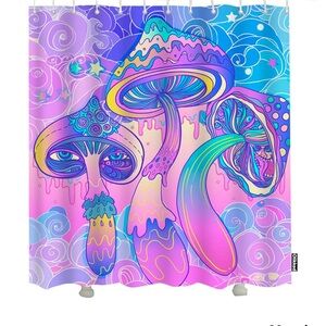 Trippy pastel psychedelic mushrooms swirl shower curtain bathroom acid test 420